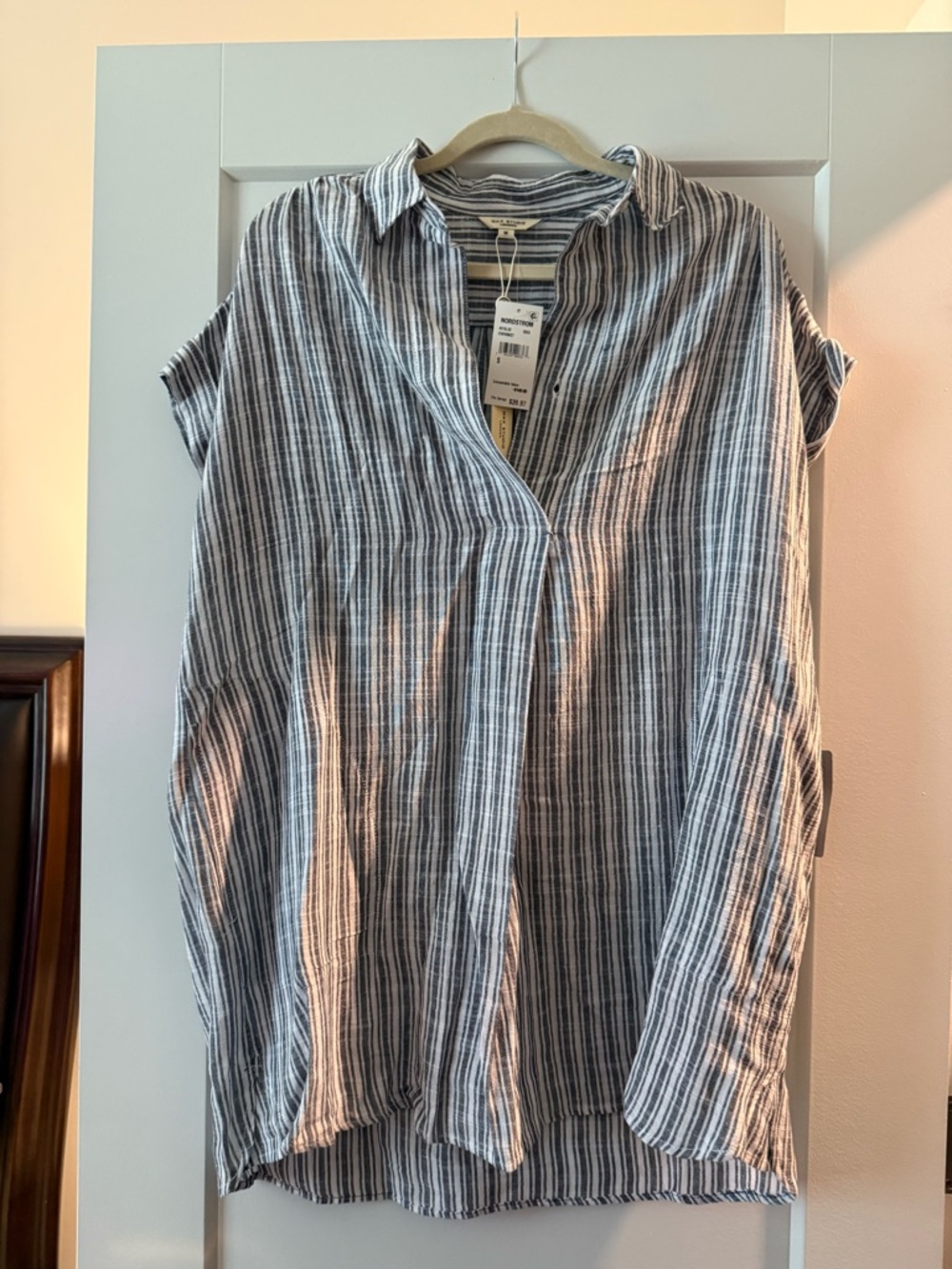 Max Studio White and Navy Striped Swim Coverup